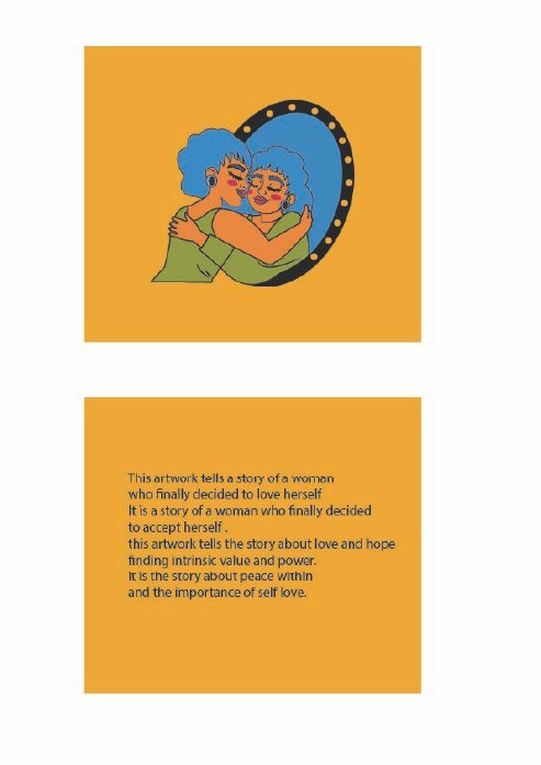 Illustrated artwork with a written note
